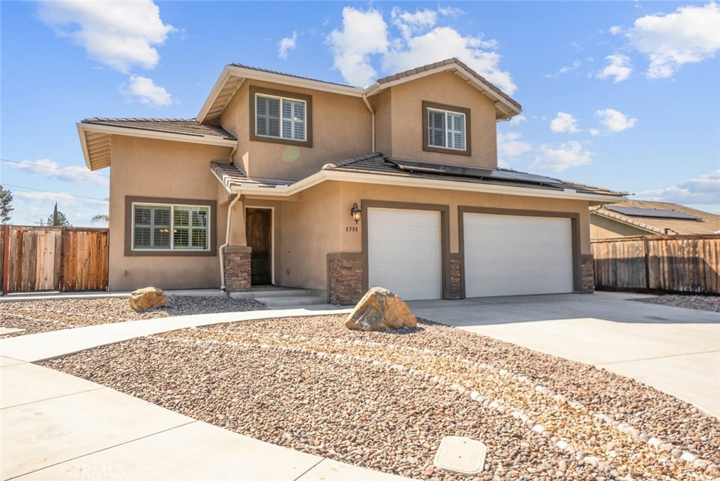 Better than new! Just 7 years young, this cul-de-sac home has been lightly lived in and greatly enhanced for the next family to enjoy. Enjoy the peace of Santee, only 20 minutes from downtown San Diego and the beaches, with numerous nearby amenities like Mission Trails, Santee Lakes, Casinos, golf courses, shopping, and restaurants. Beat the traffic by taking the nearby Trolley to Old Town, Gas Lamp, Petco Park, and the beaches...or you can retreat from the hustle and bustle and take in the serenity of the nearby mountains, Lake Cuyamaca, Alpine, and Julian. This home boasts interior vinyl shutters throughout, upgraded flooring, upgraded cabinets, spacious bedrooms, whole house fan, low maintenance yards, large 3-car garage with epoxy floor coating, and a 7.65kw solar system with battery that covers the monthly usage and protects you when the power grid fails. Enter this beauty through an 8' entry door and enjoy all this 2433 sf beauty offers...abundant natural light, 10' ceilings, generous storage, and well appointed finishes. With 4 bedrooms and three baths, this home is ready for a new family to make memories in it. Will it be you? But there's more...garage shelving, two gun safes, newer laundry units, and newer refrigerator are negotiable, or included at the right price.