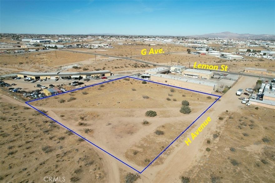 ±2.49 acres of industrial land for sale on H Ave in Hesperia; APN: 0410-021-32. Zoned General Industrial (GI) this lot will permit for the full range of manufacturing, fabrication, assembly, warehousing and distribution use types associated with heavy industrial land uses, including outside manufacturing, warehousing and storage. Water, Power, Sewer, are available nearby. Neighboring businesses include SERVPRO restoration services, High Tech Etch R&D, City of Hesperia Waste Management, Southland Pipe Corp, Classic Collision, and Universal Self Storage. This list is located centrally in the city’s main industrial park, with Bear Valley Rd and Main as direct points of access for all major transportation routes in the High Desert. Google Maps coordinates for location of the property are: 34.440583, -117.281472, Buyers are advised  to verify all information contained herein. Agent and their representatives are not responsible for the accuracy of these claims.