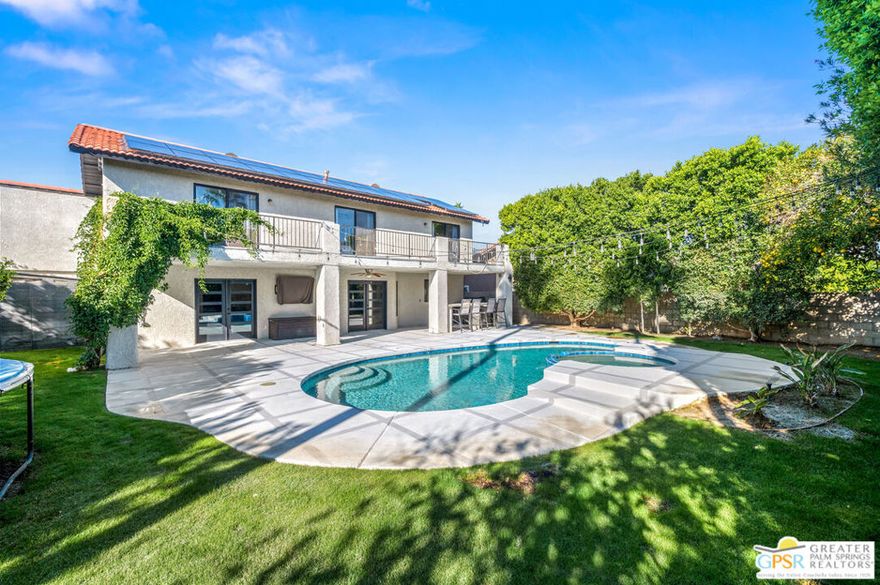 Completely updated and re-imagined single family home located in the Panorama subdivision of Cathedral City with private pool/spa and built-in outdoor BBQ area, lush landscaping and tons of unique charm. Upon entering the vaulted ceiling living room, you are greeted with open spacious living room, large gourmet kitchen with stone-clad island and counters, opening into a dining/family room. The new French doors open into seamless indoor/outdoor living framed with pool/spa with waterfall and an extended covered patio complete with a misting system. All bedrooms are upstairs, 3 of which have doors leading out to a 2nd floor patio with excellent mountain views. Close to shopping and entertainment! Why aren't you living here yet?