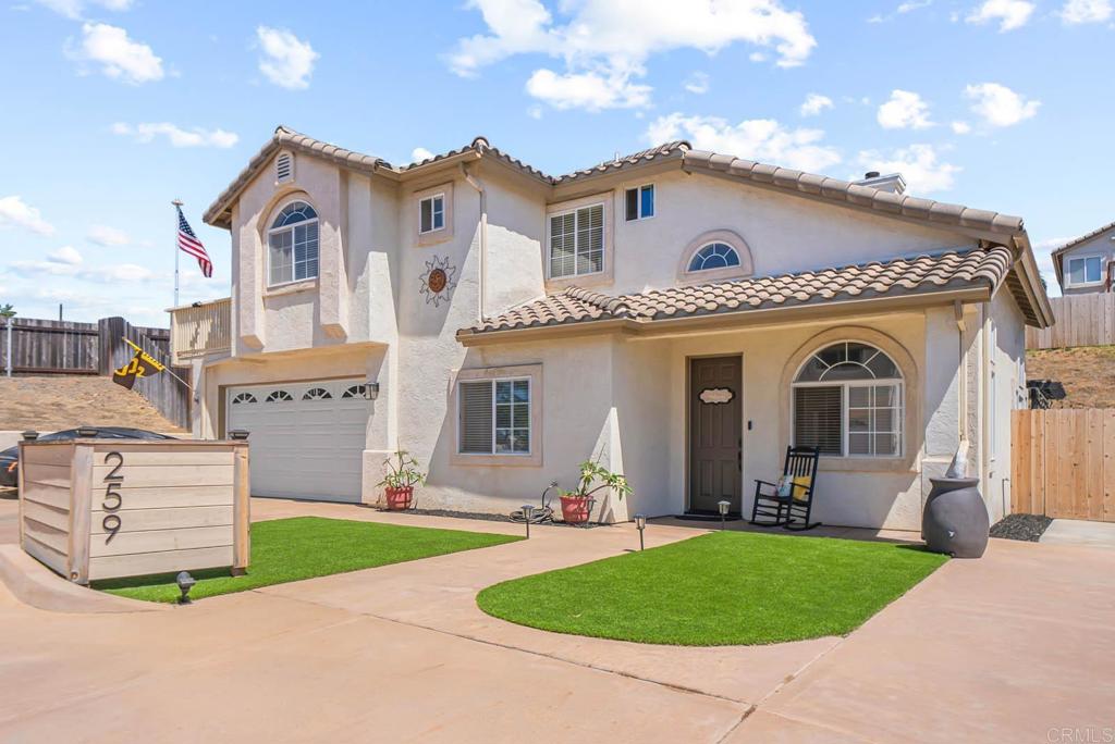 Welcome to this spacious 4-bedroom home in a great pocket of , 3.5 bathrooms in Chula Vista, just minutes from Downtown Third Avenue! The floor plan offers two ensuite bedrooms, one upstairs with dual closets and one downstairs, perfect for multi-generational living or guests. An upstairs office area with a Murphy bed adds extra versatility. Includes RV parking, plenty of driveway space, a GREAT backyard that includes a private putting green, turf, upgraded concrete squares, and a beautiful gazebo ideal for entertaining or relaxing. Solar lease- transferable. Buyer to verify ALL info prior to COE- Buyer to verify SQ footage.