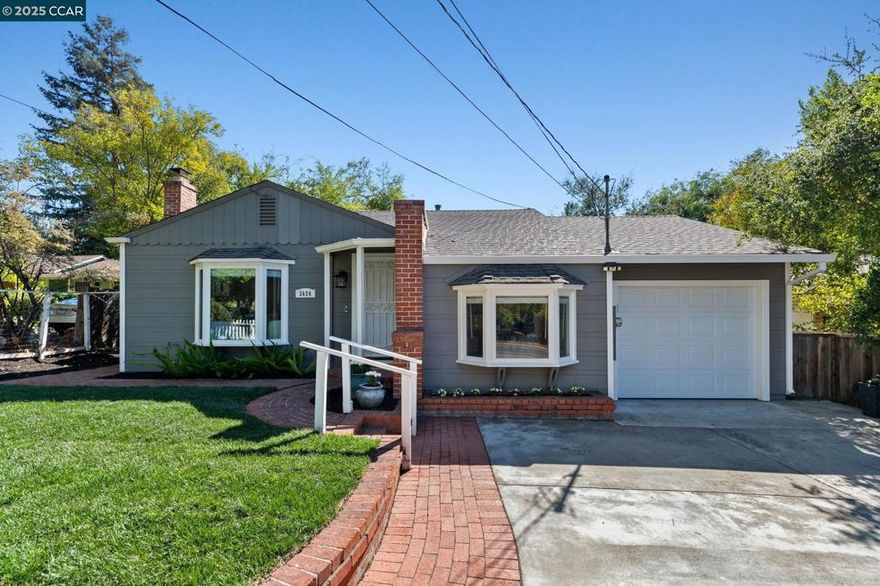 Welcome to this storybook single-story home, full of charm and character. Boasting 4 bedrooms and 2 full bathrooms, this beautifully updated residence is just what you’ve been looking for. Step into the inviting living room, featuring a cozy fireplace surrounded by built-in display cabinets and a picturesque bay window. The kitchen shines with freshly painted white cabinets, granite countertops, a tiled backsplash, and stainless steel appliances. An open floor plan seamlessly connects the kitchen to the dining room—perfect for both everyday living and entertaining. Through the sliding glass door, enjoy the spacious backyard complete with stamped concrete, a fire pit, grass area, market string lights, and a gazebo—ideal for any outdoor activities. The primary suite offers direct access to the yard through French doors, mirrored closet, and abundant natural light. Three additional bedrooms provide flexibility for family, guests, or a home office. Additional highlights include a deep one-car garage, a large driveway, fresh paint in the kitchen, dining room, and fourth bedroom, plus new landscaping and sod. Conveniently located near K–12 schools, BART, shopping, downtown Concord, parks, and more—this home truly has it all!