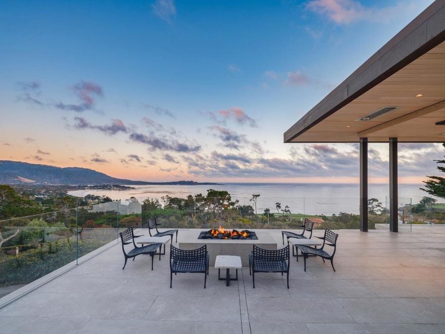 Panoramic ocean views spanning from Carmel Beach, Pt. Lobos, PB Golf Links to Pescadero Pt. The Edge is a newly constructed contemporary estate on 2.12 acres in Pebble Beach. Designed by award-winning Sterling | Huddleson Architecture. The main house has 5 bedrm, 10,418sqft of thoughtfully designed living space, & separate 800 sqft 1bedrm guest house. The main level is single-level living, an art gallery leads to the entertainment room, open kitchen, family room, full bar, with a wall of beautiful sliding doors opening to a covered terrace with fire pit & outdoor kitchen. The primary suite is privately arranged with captivating ocean views and includes an office, oversized wardrobes, spa-like baths, an exercise room, & theater. The lower level consists of a wine tasting room (3500+ bottle storage), office/bedroom suite, 3 guest suites, media room, & kitchenette. This is a one-of-a-kind opportunity with state-of-the-art technology & unparallel architecture in the most remarkable setting