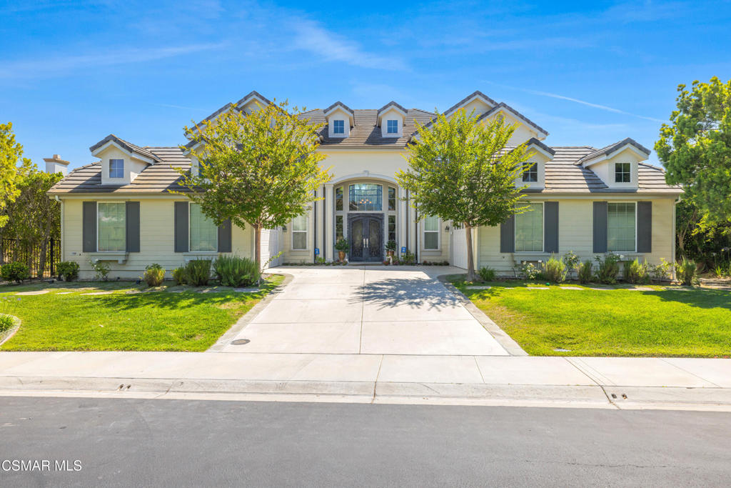 REFRESHED AND BACK ON THE MARKET - ONLY HOME FOR SALE DIRECTLY ON THE GOLF COURSE come take a look! Welcome to the Moorpark Country Club Estates, nestled in the scenic foothills of Moorpark and adjacent to the renowned Moorpark Country Club, this luxurious popular Santa Barbara model home offers the ultimate in resort-style living. With 5 bedrooms, 6 bathrooms, and over 5,000 sq. ft. of thoughtfully designed living space, this home is a rare find. Positioned directly off the fairway and hole 5, the backyard is a true outdoor paradise featuring a large grassy area, fenced side yard, a separate covered cabana with a cozy fireplace and mounted TV, a stunning 10-person infinity-edge spool (spa/pool), and a dramatic lava rock firepit, bbq island island with brand new gas bbq, perfect for entertaining or unwinding under the stars. Inside, you'll find an updated kitchen with a sleek, modern flair, seamlessly opening to the spacious family room with fireplace, ideal for relaxed gatherings. The formal living and dining rooms offer elegant spaces for hosting and views of the backyard. The expansive primary suite includes a fireplace and a private upper-level balcony where you can take in breathtaking sunset and golf course views. Upstairs, you'll find three additional bedrooms including ensuite bathrooms. A desirable downstairs bedroom with a private ensuite and a separate office provides flexibility for guests or remote work. With timeless style, luxurious amenities, and a premier location, this home captures the essence of California living at its finest. This energy-efficient home also includes fully owned solar, offering long-term savings and sustainability. Located in the gated Moorpark Country Club community, residents enjoy access to fantastic amenities including tennis courts, basketball, pickleball, and multiple playgrounds making it perfect for active lifestyles. With timeless style, luxurious amenities, and a premier location, this home captures the essence of California living at its finest. All that's missing is you!