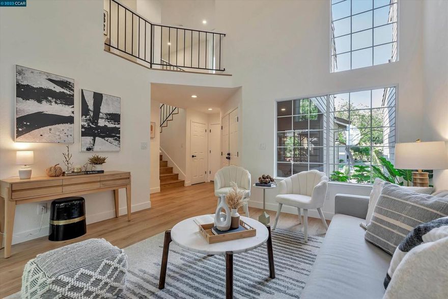 Rarely available westside Dublin townhome filled with soaring ceilings and natural light. Like-new 3 bedrooms, 2 1/2-bathrooms and ready for the most discerning buyer(s). Featuring a remodeled kitchen and bathrooms, abundant cabinetry, fresh paint throughout, new flooring, energy efficient LED recessed lights and all stainless-steel appliances included. A generously sized back deck, with gazebo, allows for casual entertaining or informal dining year-round! 2 car attached garage with epoxy finish on floors – perfect for home gym set up, workshop, and/or more storage. Located near trails, parks, and perfect for commuters, minutes to freeway and BART. Low HOA dues of only $405/month! This turnkey property is a 10+ Opportunities like this don’t last long!