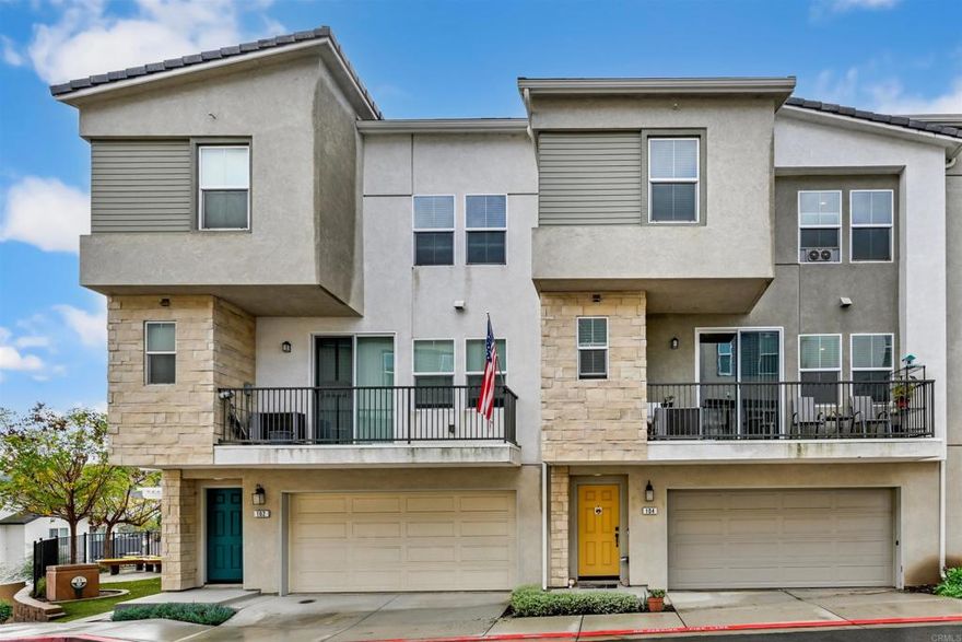 Paid Solar 1 & Optional Interest Rate Buy down. Modern, open floor plan. —the perfect blend of style, efficiency, and convenience. Enjoy the modern comfort in this  2021-built townhome located in the heart of San Marcos, surrounded by award-winning schools and everyday conveniences. With low HOA fees and a interest rate buy-down available, this home offers incredible monthly savings and an unbeatable opportunity for today’s buyers. The open-concept main living area feels bright and inviting with 9-foot ceilings, abundant natural light, and stylish Luxury Vinyl Plank flooring. The spacious kitchen features Quartz countertops, stainless steel appliances, a walk-in pantry, and a large island perfect for everyday living, hosting friends, or working from home. A private balcony extends the living space and offers a great spot to unwind.  Upstairs, you’ll find two generously sized bedrooms, each with its own en-suite bathroom for comfort and privacy. The primary suite provides a peaceful retreat, while the hallway laundry closet with stackable washer and dryer adds everyday convenience. This home also includes solar, an EV charging outlet in the garage, central AC, and a two-car garage. Thoughtfully designed with modern finishes and energy-efficient features, it offers both comfort and practicality.  Located in the desirable Viewpointe community, residents enjoy a park, playground, BBQ area, and dog park. The location is ideal—just minutes from Cal State San Marcos, Palomar College, dining, shopping, medical centers, and convenient freeway access.