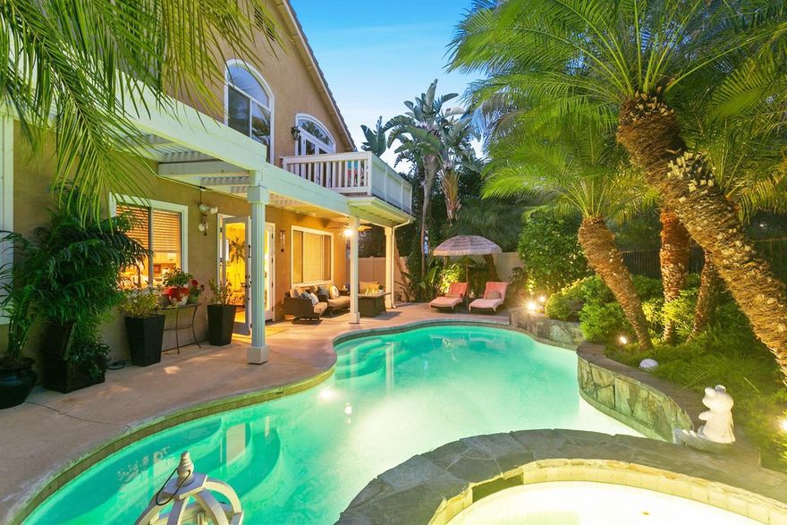 Welcome to Your Private Oasis Retreat in Aliso Viejo. Tucked away at the end of a peaceful cul-de-sac in the highly desirable Hillsborough community, this beautifully maintained pool home offers the ideal blend of comfort, elegance, and practicality. Step inside to discover a flexible floor plan featuring a kitchen that opens seamlessly to a spacious family room with a cozy gas fireplace and picturesque views of the resort-style saltwater pool and spa. The main level also includes a formal living and dining room with soaring ceilings, plus a generously sized den—easily convertible into a fifth bedroom to suit your needs. Upstairs, you'll find 3 bedrooms and a spacious loft which can be easily converted into a 4th bedroom. The primary suite features French doors leading to a large private view deck, along with an en-suite bath offering dual vanities, a soaking tub, separate shower, and a spacious walk-in closet. The backyard is designed for entertaining, complete with raised garden planters, a hardscaped patio, and plenty of space for poolside lounging and gatherings. Additional highlights include crown molding, upgraded baseboards, a dedicated laundry room, and an epoxy-coated 2 car garage, and built-in storage. Residents of Hillsborough enjoy a welcoming, family-friendly atmosphere with easy access to award-winning schools, scenic parks, shopping, dining, and miles of hiking and biking trails. All just minutes from the toll road and Soka University and much more… Don’t miss the chance to make this beautiful home your own!