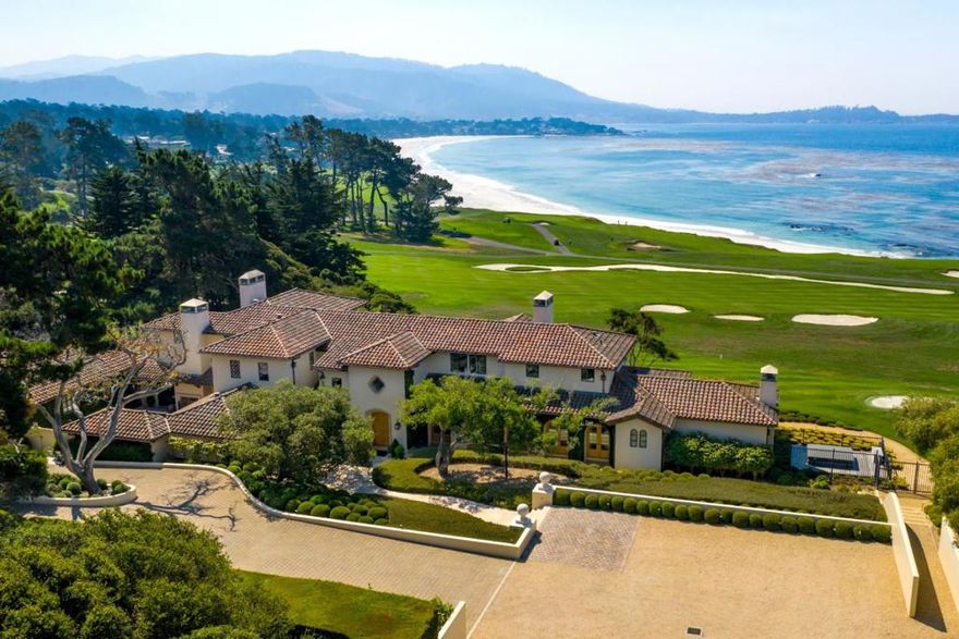 Rarely does a property become available in Pebble Beach that truly distinguishes itself from the rest.  Situated on the coveted 13th fairway of the Pebble Beach Golf Links with panoramic views of the ocean and golf course from Carmel Beach to the 6th and 8th holes. This 6 bedroom, 6 full, 2 half bath contemporary Mediterranean masterpiece presents a sophisticated, clean elegance and the highest level of craftsmanship and quality. The many amenities include: 2 master suites, the ultimate chef's kitchen, elegant cigar-friendly office, billiard room with bar, wine room, exercise room, home theater, golf simulation room, greenhouse, putting green and chipping area and wonderful indoor/outdoor living with two great patios, one ocean-side with fire-pit and the second interior sheltered from weather.  No expense was spared in building a truly priceless home designed for both intimate and large gatherings.  From the minute you enter the gates of this magical property, you have found nirvana.