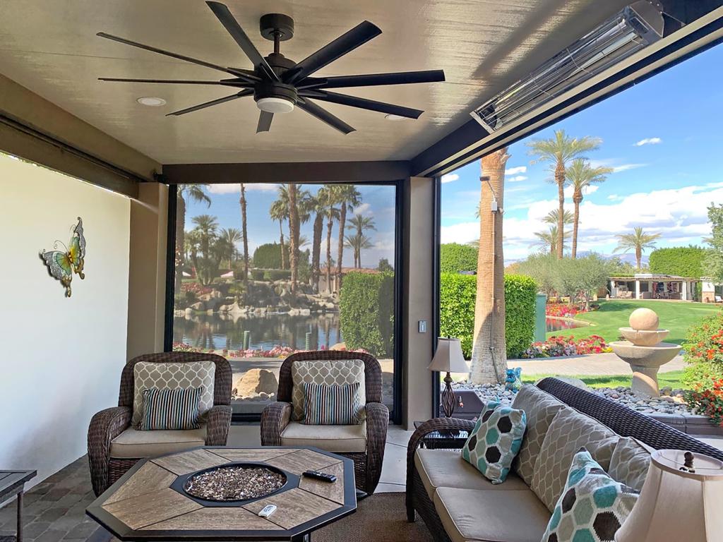 This furnished, hard to find, oversized luxury lot at Outdoor Resort Indio offers everything the discerning RV owner could dream of, featuring spectacular golf course views, including the scenic waterfall between the 9th and 10th greens. Spanning an impressive 3,920 square feet, the stamped, painted, and sealed concrete pad provides ample room for your RV, two cars, a golf cart, and even a future Casita. Enhanced by a 2024 landscaping refresh and water feature upgrade, the lot also boasts a pet-friendly grassy area with a lemon tree, making it truly one-of-a-kind.The centerpiece is a large, solid-roofed pergola with insulated aluminum construction, anchored by concrete foundation pillars for ultimate durability. Designed for luxury outdoor living, the pergola includes a stucco privacy wall that blocks wind and encloses a fully equipped kitchen featuring a deluxe built-in BBQ, oven, dishwasher, 5-burner gas range, super fire pot burner, refrigerator, commercial-grade pot filler faucet, and hidden trash bin--all with snap-down canvas covers for protection. The living space is outfitted with four drop-down Shutter Wise electric screens, three overhead electric heaters, a portable heater, recessed lighting, pendant lights, and two large TVs. A custom $6,000 granite dining/fire table, high-top fire table with wicker chairs, and plush, climate-stored furniture--including sofas, swivel chairs, and end tables--complete this luxurious retreat. With privacy, comfort, and elegance in every detail, this oversized lot sets the standard for refined RV living.‍Outdoor Resort Indio is a class-A motorcoach community.