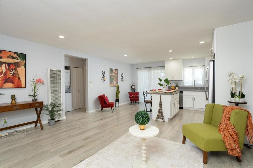 Welcome to this charming 2-bedroom, 1-bathroom single-family home, offering 812 sq ft with an open concept layout.  Remodeled in 2019 by the previous owner, this home has been lovingly cared for and is move-in ready. It features modern upgrades, including vinyl plank flooring, quartz countertops, updated kitchen cabinetry and a practical kitchen island. The open floor plan maximizes natural light, creating a bright and inviting atmosphere. Ceiling fans in the bedrooms provide added comfort.  Outside, the flat lot includes a spacious backyard with potential for future expansion, including the possibility of adding an accessory dwelling unit (ADU), subject to city approval.  Located within walking distance to church, schools and public transportation. Close to shopping and freeways.  Zoned R-2, this home is a great starter home with room to personalize and grow. Don’t miss the opportunity to make it yours!