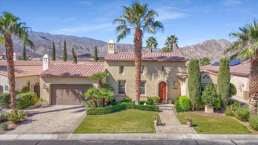 Privacy, quality finishes and workmanship throughout the home, mountain views, close to golf, tennis, hiking, biking, restaurants and shopping in La Quinta await you at this model home in Palo Verde development. Open and bright floor plan, en-suite bedrooms, inside-outside entertainment area flows to large patio and pool offer a resort-like feeling. Mist systems, 3 wine coolers and fridge, newer KitchenAid appliances, dual oven, 2 dishwashers, reverse osmosis water filter, large island. 3rd bedroom easy office/bedroom conversion. Low HOA dues, gated community, short golf cart ride to PGA West golf courses. Close to Old Town and LQ shopping and restaurants. Fully furnished inside and outside.