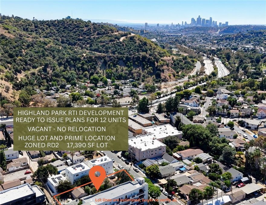 12 Unit RTI project with alley access. Located in the vibrant Highland Park community of Los Angeles, 249 S Avenue 54. This offers a rare development opportunity with RTI (Ready-To-Issue) permits in place. The existing property features three separate bungalow homes with alley access. NO RELOCATION, THE PROPERTY IS DELIVERED FULLY VACANT. The approved plans allow for four new construction duplex structures and two detached ADUs. Upon CofO, the new owner will be able to capture six (6) additional ADUs by right. Recent code updates allow for 8 ADUs bringing the unit count to 16 total. The new project will feature (8) 5B/5B units and (8) 2B/2B ADUS, each thoughtfully designed to meet the needs of modern urban living. The building will encompass approximately 24,210 square feet on a 17,882 square foot lot, designed with contemporary finishes, energy-efficient features, a full sprinkler system, and full compliance with the latest seismic and building codes. Situated just minutes from Downtown Los Angeles, tucked in between Griffith Obervatory and the 110 Parkway, the property benefits from a strong demand for rental housing, making it ideal for families or co-living operations.  The estimated annual NOI is approximately $768,903. Avenue 54 offers an outstanding opportunity to invest in a high-demand, centrally located project ready for immediate development and long-term success.