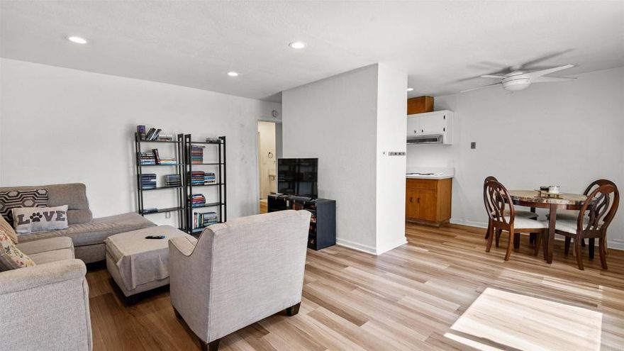 This is a must see first floor condo in Barbara Terrace with fantastic upgrades! With newer Laminated floors, recessed lighting, quartz counters in kitchen and bath, built in cabinetry, ceiling fans, new windows, new AC and lots of natural light, this first floor home is poised to make for great entertaining or to call your private retreat. Excellent proximity to the community amenities of pool, sundeck, and recreation room, surrounded by mature landscaping. Close to all that El Cajon has to offer & easy access to the 8 freeway! Walkable to restaurants, shopping and park. A remarkable find! HOA included water, sewer, & trash along with HOA amenities such as pool, recreation room and more!  Unit location within gated complex is near ample street parking for guests.