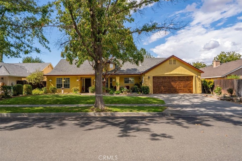 Welcome to the desirable subdivision! This charming 3-bedroom, 2-bath home features a split floor plan for added privacy, highlighted by a spacious living area with a cathedral ceiling and cozy gas fireplace, updated laminate flooring for a fresh, modern touch. The property offers unique spaces, including a Hobby/Art Studio and a 2-car garage currently converted into a comfortable Bonus Room, perfect for hobbies, entertaining, or relaxation. Outdoors, you will find a beautiful landscaped garden with plenty of shade, fruit trees, and spaces to relax. Located in the desirable neighborhood of Nob Hill Park, with dog friendly park.