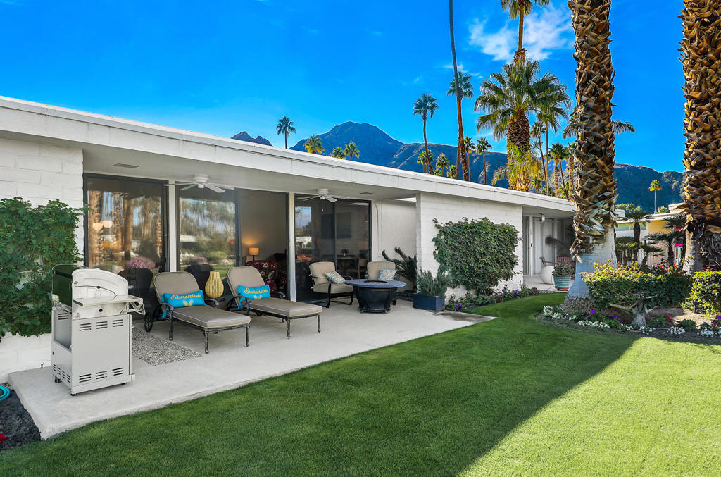 This single level Mid-Century Modern condominium is the epitome of California casual living in highly desirable Indian Wells Country Club. The William Krisel design allows you to enjoy open organic living spaces. 2 bedrooms and 2 bathrooms. Interior laundry with full size washer & dryer. The association pool boasts a resort appeal. Furnished and owner includes BBQ. Firepit. Concierge trash service means you never have to put trash out to the curb. 2 car detached garage is steps from the front door. 24-hour manned gate. Indian Wells CC is a member of the INVITED family of clubs (formerly Clubcorp). IW residents receive exclusive perks, including discounted golf at Indian Wells Golf Resort, special pricing at luxury restaurants and spas, free access to fitness at the Hyatt Regency Fitness Center, complimentary tickets to the world-famous Indian Wells Tennis Gardens. Contact agent to schedule your personal viewing.