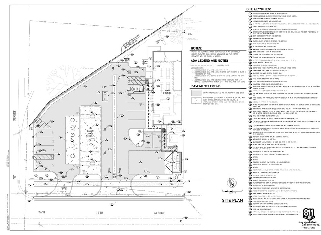 This is a fully entitled build for a gas station. All requirements for demolition are outlined in the approved site plan and will be the responsibility of the new buyer. The former structure remains on the property.
Shovel-ready gas station site with final approved site plan included 2250 sq ft Retail Convenient Building, But existing building sq ft 7500 located at a prime off/on exit on Highway 99 in Merced, CA, on high-traffic G Street—a major corridor leading directly to UC Merced, one of the fastest-growing universities in the world, just 5–6 miles away. Professionally designed and fully approved for a gas station, mini-mart, and EV chargers, this site is ready for immediate construction. All planning, engineering, and permit fees have been paid by the seller, saving the buyer significant time, money, and effort. Surrounded by major financial institutions, food franchises, Starbucks, and car dealerships, the location offers exceptional commercial synergy. With easy access to Highways 59, 152, and 140, this site also serves as a key gateway to Yosemite National Park, making it a rare and strategic investment opportunity in a rapidly growing market.
