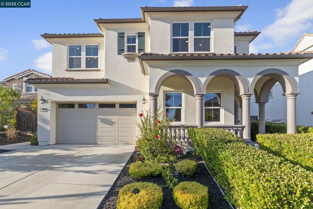 Stunning Avanti Heights home in Gale Ranch tucked away on a quiet court A charming covered porch with decorative arches leads you into a thoughtfully designed floor plan. Downstairs Bedroom Suite is perfect for guests or in-laws. Great Room has hardwood floors, gas fireplace, crown molding, recessed lighting & expansive glass doors and large dining area. The gourmet kitchen has slab granite countertops, stone tile backsplash, & a large island with bar seating. Stainless steel appliances include a built-in refrigerator, 5-burner gas cooktop, built-in oven & convection microwave. Enjoy a spacious walk-in pantry and a sunny breakfast nook.. Large loft with ceiling fans & built-in cabinetry — ideal for a media space, office, or playroom. Spacious upstairs laundry room with sink 7 ample cabinetry. There are 2 Secondary bedroom suites with private bathrooms, ceiling fans & organizers in the closets. The Luxurious primary suite retreat to a generous primary bedroom featuring a coffered ceiling, crown molding, and ceiling fan. The spa-like bathroom offers two separate vanities, a soaking tub, a large walk-in shower w/ glass enclosure. The charming backyard is designed for entertaining with tiled & stone pavers patios, BBQ station, fountain, fruit trees & grassy areas. OH Sat & SUN 2-4
