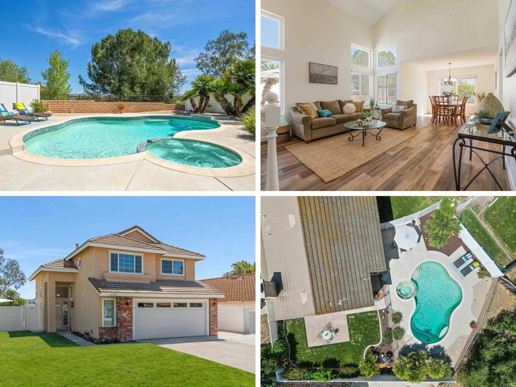 Your private oasis in prime South Temecula awaits! Tucked on a quiet cul-de-sac, this 3BR, 2.5BA, 1,809 sq. ft. home features a sparkling pool & spa, peaceful valley views, and a private backyard retreat. Inside, you’ll love the soaring cathedral ceilings, upgraded vinyl plank flooring, brand-new carpet upstairs, and a freshly painted interior. The updated kitchen showcases shaker cabinets, white quartz countertops, and recessed lighting, while the family room offers a gas fireplace and slider opening to the backyard retreat, ideal for relaxing or entertaining. Upstairs, the primary suite boasts vaulted ceilings, a walk-in closet, and a beautifully upgraded bath with dual sinks and soaking tub. Additional upgrades include new windows, a new heating system, and updated bathrooms throughout. A 3-car driveway with RV parking adds extra convenience. Ideally located near Pechanga, Old Town Temecula, Wine Country, award-winning schools, shopping, and the 15 freeway with NO HOA and LOW taxes!
