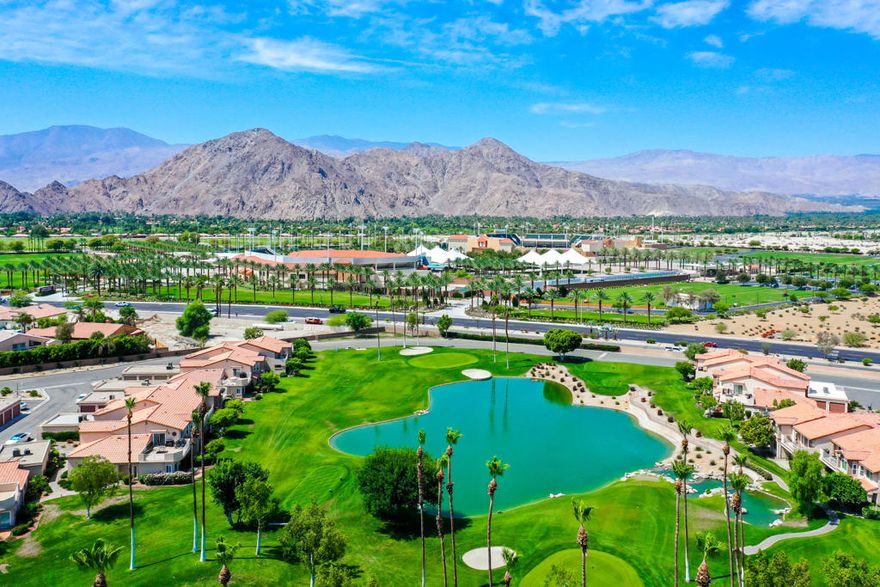 Charming Golf Course Retreat with Mountain Views! Welcome to this stylish and remodeled 1 BR and 1 BA lower level condo offering the perfect blend of comfort, convenience, and resort - style living. Located in a highly desirable community with pool, spa, tennis, pickleball, and golf. This gated community is beautiful and well maintained,  this home is ideal as a full-time residence, vacation getaway, or investment. Step inside to find wood flooring, new white Quartz countertops, and stainless steel refrigerator, stove and microwave, newer paint, updated bathroom vanity and barn door. The primary bedroom has ample space and a nice sized closet, the dining area being used as an office has a new ceiling fan. The  open layout flows seamlessly to a south-facing patio with golf course and mountain views perfect for relaxing  or entertaining. Enjoy the perks of no stairs, lower unit with easy access, detached 1 car garage. The community's prime location is unmatched - just across the street from the world - renowned PNB Paribas Tennis Tournament, and close to shopping, dining, and desert attractions. Don't miss this adorable and move in ready home in a sought after setting with endless lifestyle amenities, and the condo is being sold furnished per sellers inventory list.Open house this Saturday 10:00 to 1:00 and Sunday 11:00 to 2:00.