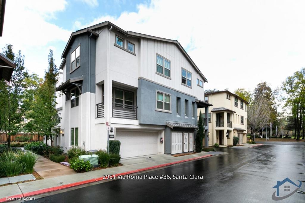 Beautiful townhome with high-end upgrades, granite countertops, and stainless steel appliances. Both bedrooms with en suite bathrooms. Central heating and cooling for year-round comfort. 2-car garage with electric vehicle charging outlet. Efficient, tankless water heater, plus water softener and reverse osmosis system. Quiet neighborhood, Community pool and BBQ. Walk to Central Park, library, and shops! Just 2 miles to Apple Park. Centrally located in the heart of Silicon Valley, near major employers, colleges, Levi Stadium, Great America, and downtown San Jose. Convenient to all commute routes.