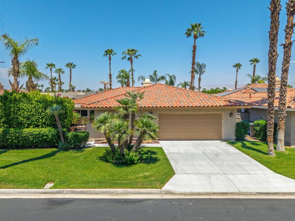 A hidden gem in a Rancho Mirage neighborhood located in Rancho Village the best kept secret community in all of Cathedral City. Rancho Village is an enclave of 80 homes on the dividing line of Rancho Mirage and Cathedral City. There is a recently renovated community Clubhouse, a huge community pool and spa, a gym in the clubhouse, shuffle board, a huge green belt with a walking trail, two tennis courts, and two pickle ball courts within this highly desirable gated community. 69844 Via Del Norte is ideally located within the interior of the community. It is approximately 2,454 square feet and has 3 generous sized bedrooms, plus a family room (den or office), 4 bathrooms including a powder room, an individual laundry room, a formal dining room, beautiful fireplace recently updated, a two car attached garage with direct access, and a bar. Outdoors you will find a sparkling spa with waterfall feature and a bar-b-que island. There is a private front courtyard, back yard, and two side yards as well. The HOA dues at Rancho Village are only $390 per month and they include pest control, landscape maintenance of the front yards, maintenance of the gate, streets, clubhouse, community pool, spa, tennis and pickle ball courts. You can even rent out the clubhouse for your own private events at no charge except a $300 cleaning deposit. Some of the special features of 69844 Via Del Norte are a whole house $8,000 water filtration and softener system, exterior and interior paint within the past two years, a new driveway, the home is wired for surround sound in some of the rooms, newer windows and sliding glass doors, and all bedrooms are en suites with their own bathrooms. One of the rooms could even be rented out (for 30 or more days) as a casita as it has front courtyard access through sliding glass doors and it's own private bathroom. Whether you are looking for a year round residence, weekend getaway, or seasonal home, this one checks all the boxes. Some of the photos included feature virtual staging. This home is being sold unfurnished. Included in the sale are the refrigerator and washer.