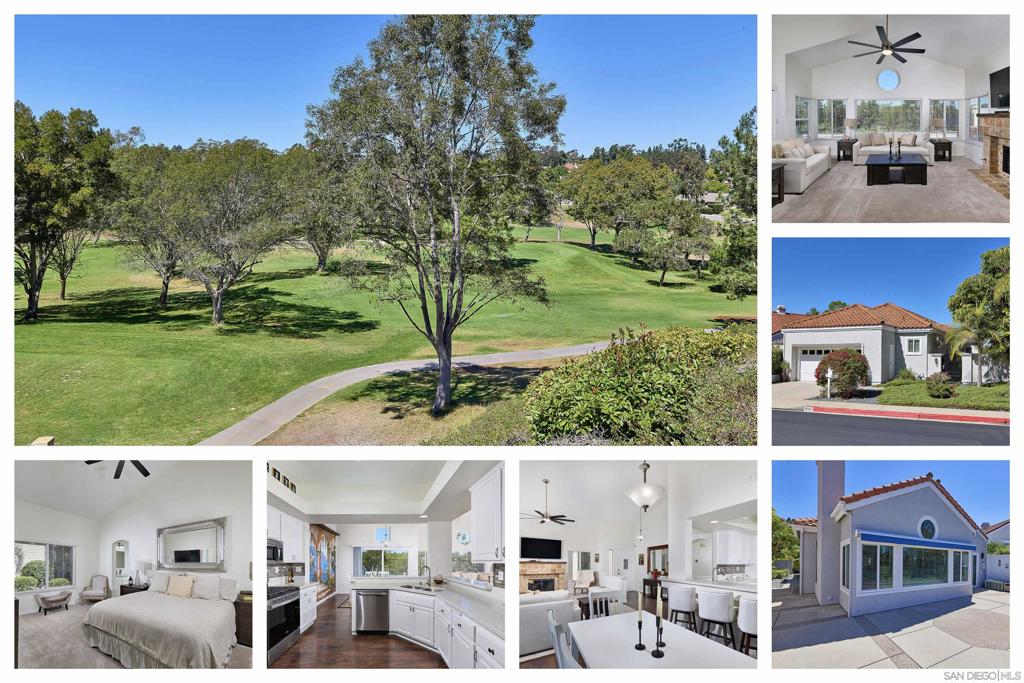 On the Fairways, In The Fairways! Welcome to your entertainer’s dream home overlooking the 11th tee of the St. Mark Executive Golf Course in The Fairways at Lake San Marcos. Take in sweeping 180° golf course views from your spacious private wrap-around patio with a built-in barbeque—perfect for alfresco dining, evening relaxation, or unwinding in the hot tub. Inside, a wall of windows fills the living room with natural light and frames the lush green course, while the stone-surround fireplace creates a cozy focal point. The kitchen opens to the living area with soaring cathedral ceilings, ensuring you’re always part of the conversation while preparing meals. Luxury vinyl plank flooring flows from the dining area through the kitchen, and into the secondary bedroom. The primary suite offers a walk-in closet, walk-in shower, and a separate soaking tub. Recent upgrades include solar, and an electric retractable awning for instant shade. Furnishings are available and negotiable. Recent updates include new windows, water heater, mirrored closet doors, and exterior paint. Hot tub and washer & dryer convey. You'll love the built-in barbecue island with gas burner. The home offers 3 ceiling fans. The Fairways HOA includes community pool and spa, and security patrol. The Fairways in Lake San Marcos is truly a very special community. Dining at Amalfi Cucina Italiana or Amalfi Enoteca on the Lake is a relaxing experience year-round. Kayak, Gondola, pontoon boat, and paddle boat rentals are available at the Lake.