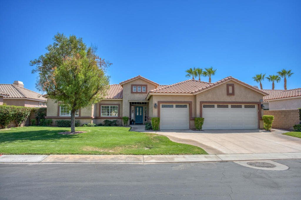 Charming Home with Stunning Southwest Views in Indian Springs Country Club! Welcome to your desert retreat in the highly sought-after Indian Springs Country Club, where breathtaking south-facing mountain views set the backdrop for everyday living. Freshly painted with new carpeting throughout, this lovely home blends comfort, style, and an inviting layout designed for both relaxation and entertaining. Step inside the foyer to discover soaring ceilings and a spacious living area centered around a cozy corner gas fireplace--perfect for winter evenings. Extended sliders from both the living room and breakfast nook lead to a newly landscaped backyard, where desert-friendly greenery frames the expansive patio that spans the entire length of the home--an ideal space for dining, lounging, or simply soaking up the panoramic views. The formal dining area, accented by elegant columns, adds a touch of sophistication, while the large kitchen is ready for gatherings with granite countertops, a bar-top for casual seating, and a generous walk-in pantry. Your private primary suite offers a true retreat, featuring a spacious dressing-room closet and a spa-like ensuite with dual sinks, a Jacuzzi soaking tub, and a separate stall shower. Two additional guest rooms provide flexibility for family, visitors, or a home office, while the laundry room with ample storage leads directly to the three-car garage. Resort-Style Living at Indian Springs Country Club, residents enjoy a wealth of amenities, including: Front yard landscape maintenance, Community pool & spa, Fully equipped fitness center, 24-hour security surveillance, Complimentary Wi-Fi & Frontier TV (including HBO & Showtime). This home also benefits from Imperial Irrigation District power, keeping energy costs lower than many areas here in the Coachella Valley. Don't miss your opportunity to own a beautifully maintained home with incredible mountain views and access to one of the Coachella Valley's premier communities.