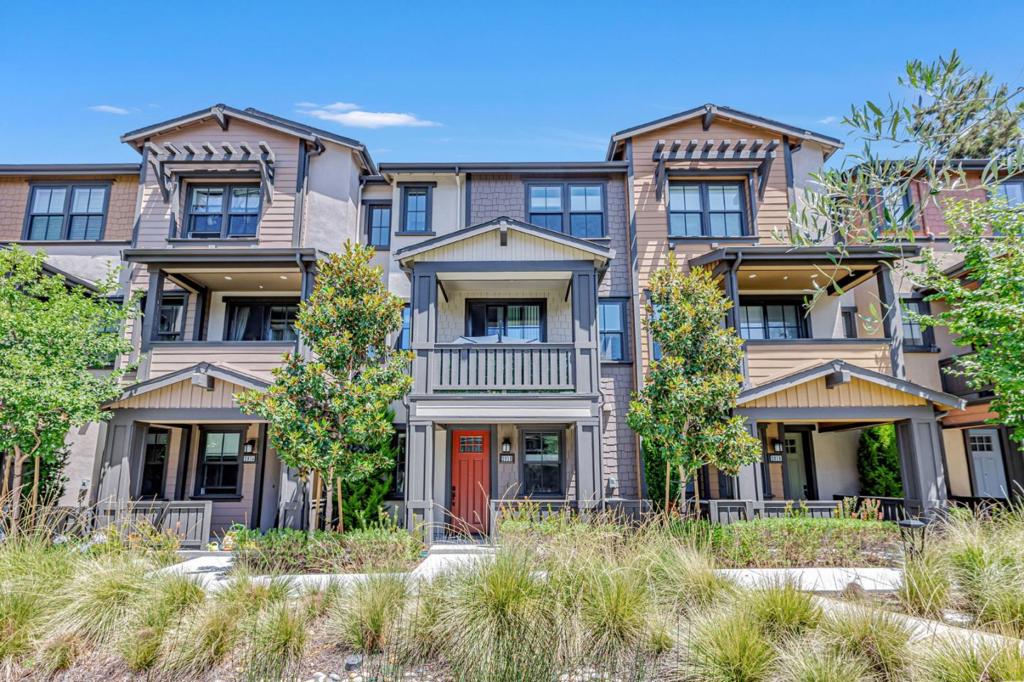 Beautifully upgraded Mountain View home with over $57K in enhancements, including upgraded hardwood floors, custom walk-in closets, epoxy garage flooring, garage storage, Nest thermostats, high-end appliances, and a security camera system. South-facing balcony and office bring in abundant natural light. The open-concept layout features a sleek kitchen with a 5-burner gas stove, quartz counters, and generous cabinet spaceperfect for entertaining. The spacious primary suite includes a large walk-in shower and a custom closet. Enjoy serene views of the community park from the balcony and secondary bedroom/office. Park with BBQ grills and seating is just steps away. Modern, low-maintenance construction in a peaceful, friendly community. Walk to Safeway; drive just minutes to Costco, Whole Foods, and Rengstorff Park with tennis courts and a public pool. Quick access to Hwy 101 makes commuting a breeze.