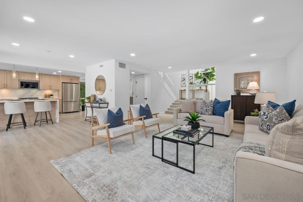 Stunningly remodeled 3BR/2.5BA 2,080 sq.ft. home tucked away at the end of a tranquil tree-lined cul-de-sac on the East Side of Mount La Jolla. This prime location has an expansive greenbelt at your backdoor— offering unmatched privacy and tranquility. The gorgeous remodeled open-concept kitchen features brand new appliances and quartz countertop with waterfall edge. Enjoy the large dining/family area and separate living room with fireplace. Beautiful luxury plank flooring throughout, fresh paint, and a bright interior orientation that floods the home with natural light. Generous primary suite with tastefully remodeled en-suite bath. Central A/C. Experience tranquility while enjoying two private greenscape outdoor patios plus balcony. The Mount La Jolla community is 63 acres and has resort-style amenities with four pools (heated year round), 4 USTA night-lighted tennis courts, Club house with large party facility with full kitchen and another meeting room with fireplace. Equipped gym with additional stretching room and steam saunas. Library with children's section. Putting green. It's like living in an urban forest with walking paths and amazing tree lined streets. Private roads, great for walks! This location is minutes to La Jolla Village, La Jolla Cove, Top-Rated Schools, restaurants, shopping, Pacific Beach, Mission Bay, beaches, Boardwalk and more. This home is Ideal for families, professionals, or downsizers looking for peaceful, amenity-rich living in a prime La Jolla location. ***Concierge HOA Services Include: Spectrum TV – Platinum Level with HBO, Showtime, Two DVR Boxes including the DVR Service Fee, High Speed Internet, Free Router and Wireless Modem. All Water Usage – Inside and Outside. All Exterior Maintenance Including Roofs and Painting. Termite. Sewer and Trash. Fire and Earthquake Insurance. Landscaping and Streets - Maintenance, Gardening, and Landscaping for 63 Acres. Onsite manager and maintenance staff.