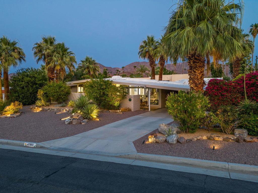 The OWL House. Registered as Historic Site #9 by the City of Palm Desert and listed in 'Historic Landmarks' by the Historical Society of Palm Desert. Silver Spur Ranch 1956. Dramatic rooflines and matching sets of towering twin palms, front and back. The courtyard entry beckons you. Inside, the all white open living space exudes the peace and order of a bygone era! Clerestory windows, expansive beams and full height sliding glass doors are classic design elements that connect the house to nature. (Features commonly used by Walter S. White and William Krisel) 3 bedrooms and 3 baths offer comfort and private spaces. Thoughtfully updated, this is a fine example of high artistic values and the classic Mid Century style designed to celebrate living in the desert. Rest, restore and heal here! Please see HSPD.org at your leisure.