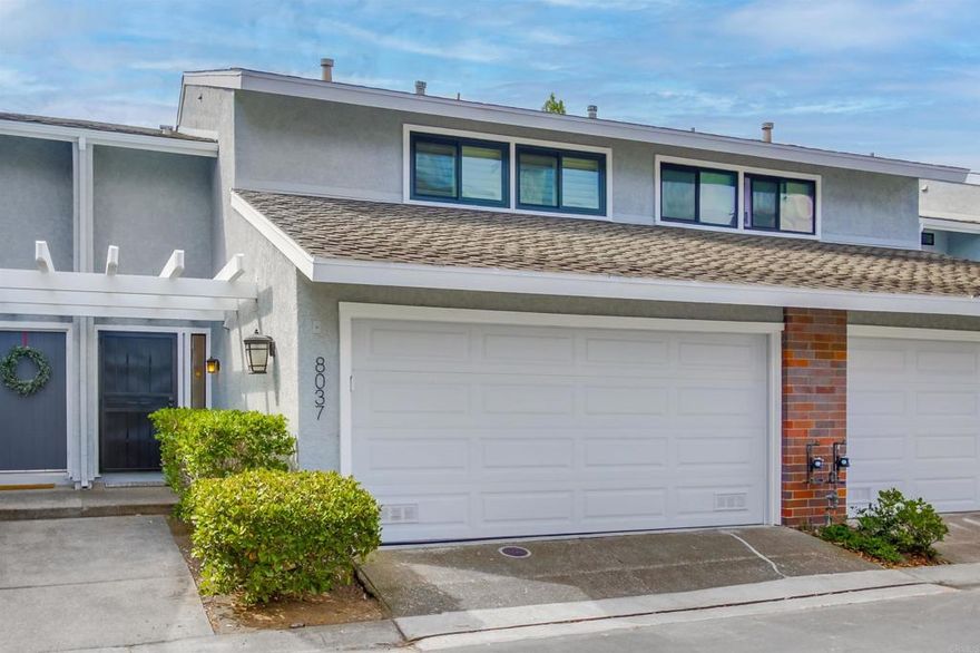 Move-In ready-8037 Caminito Mallorca, La Jolla CA 92037 has 3 bedroom, 2.5 bath, 1,467 sq. ft! Perfectly updated townhome light and bright, with tile downstairs and rich wood flooring upstairs  Newer dual pane windows with plantation shutters can be found throughout the home. A new furnace was recently installed in the large 2 car, attached garage, that includes a washer and dryer, and new furnace that is A/C ready, if desired. Enjoy peek-a-boo views and cool ocean breezes upstairs from the primary and secondary upstairs bedrooms. The third bedroom has a walk-in closet and plenty of room too. Downstairs enjoy an open and bright primary space with fireplace. Your kitchen has bright recessed lighting, granite countertops-included are electric stove/oven, built-in microwave, dishwasher, and refrigerator; plus a beautiful view into the patio. There are no other properties behind your patio, so enjoy the open Greenbelt access through the patio gate! There are also 3 pools within the Community of Southpointe, but you don't have to walk far to enjoy the closest one to your front door! Located in the much sought after Community of La Jolla Village Southpointe; Minutes from La Jolla Shores Beach, La Jolla Cove, and Torrey Pines State Beach; and only 1.5 miles from the University of California San Diego (UCSD). Enjoy The Shops at La Jolla Village (2.2 mi)---and many upscale restaurants nearby. Walking distance to many eateries, multiple grocery stores---Trader Joes is only 1 mile walk from home. The Estancia La Jolla Hotel & Spa is nearby too if you have guests too impress; If you like golf The world renowned Torrey Pines Golf Course is minutes away too! Come see this townhome for yourself and what The Southpointe Community of La Jolla Village has to offer. Homes in Southpointe don't remain on the market long. Come see why your future neighbors love this community today!
