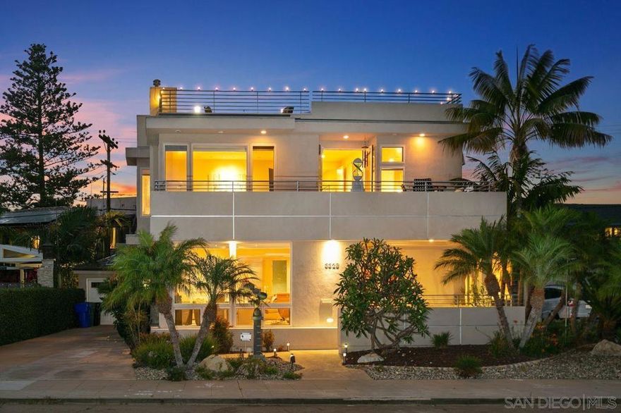 Experience the perfect blend of classic and contemporary on prestigious Crown Point Drive. This stunning 3,621 sq. ft. residence offers sweeping 300° views of the bay, ocean, downtown skyline, sandy beaches, SeaWorld fireworks, and mountains as far as the eye can see. Featuring three bedrooms, four baths, and a private home office, every level captures direct water-facing views. Entertain in style with your own theater and wine cellar, or ride the interior ELEVATOR up to a breathtaking 30-foot ROOF TOP DECK Truly a Rare opportunity.