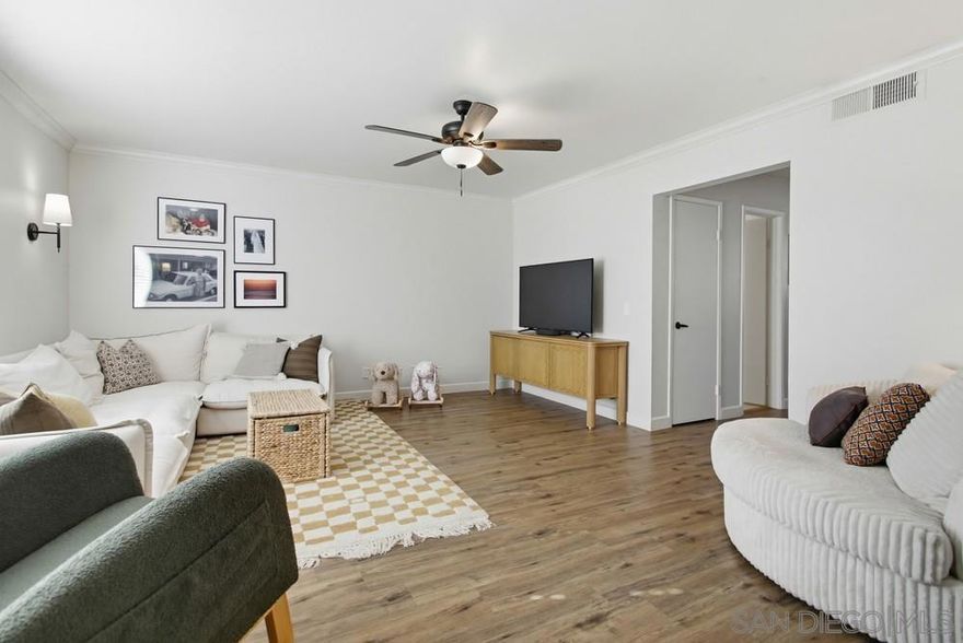 Beautifully upgraded 3-bedroom, 2 bath, two-story townhome in the desirable Lake Murray community of La Mesa. This move-in ready home is exceptionally clean and features spacious rooms, modern finishes, and abundant natural light throughout. The third bedroom includes a high-end custom built-in Murphy bed with desk, ideal for a home office or guest space. Enjoy a charming private backyard perfect for relaxing or entertaining. Parking includes a single-car garage plus an additional deeded parking space conveniently located next to it. Community amenities offer a park-like setting with pool, tennis courts, and a children’s playground.