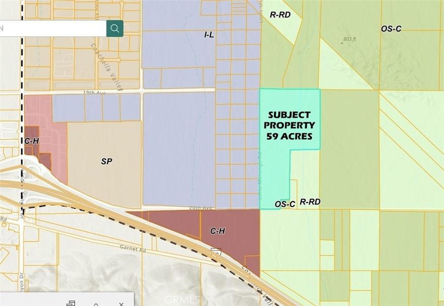 Outstanding Development Opportunity – 59 Acres in Desert Hot Springs Prime location just off Interstate 10 Fwy in a rapidly growing community. This expansive parcel has utilities nearby, new Amazon Warehouse that is currently under construction and is an adjacent parcel, new 4 lane paved road expansion, new development springing up all over this hot area. Easy freeway access right off of Interstate 10 Fwy at  N. Indian Canyon Dr, Desert Hot Springs, Offered at $85,000 per acre. Buyer to verify lot size, boundaries, zoning, utilities, and potential uses with the city.