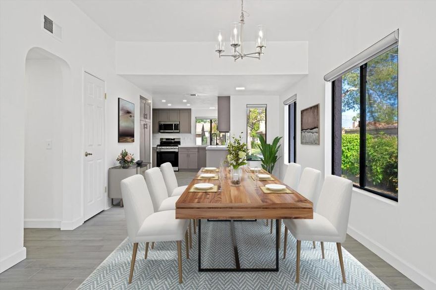 Tastefully renovated in 2023, this Hidden Palms standalone unit in Central Palm Desert features three bedrooms, two full bathrooms, and a spacious two-car garage. Nestled on a cul-de-sac, it offers a private rear patio with shaded afternoon views of Eisenhower Mountain. The HOA includes WiFi, cable TV, tennis, pickleball, four heated pools, and a security gate. Conveniently located, it's close to El Paseo, McCallum Theatre, The Living Desert, The River, and The Gardens.