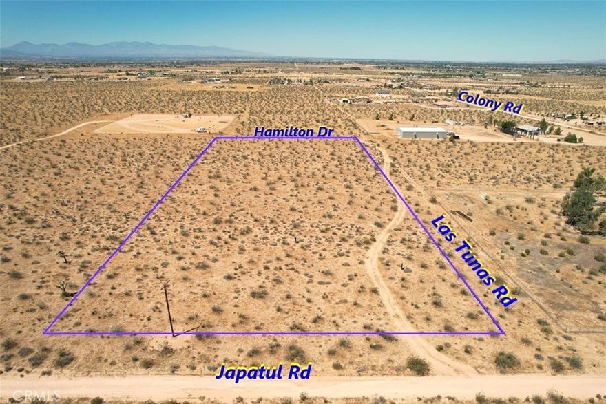 4.017-acre flat and buildable land is situated in a beautiful location in Apple Valley, just 0.5 miles south of Bear Valley Rd on Japatul Rd. Electricity is available on the street, and the property is located south of 24075 Colony Rd Apple Valley, CA 92308. The land can be subdivided into two 2-acre parcels, and there are mapped streets on the north, west, and east sides of the parcel. The area boasts breathtaking mountain views and is currently seeing new home construction, making it a growing and developing community. It's conveniently close to various amenities such as Stater Brothers, Food for Less, Home Depot, Lowe's, Tractor Supply Co, Cinemark, and several restaurants. The APN for this property is 3080-022-38-0000, and the Google Maps coordinates are 34.464278, -117.138583. Please note that the boundaries are approximate and not surveyed, so it's essential for the buyer and buyer’s agent to verify utilities, zoning, and exact boundary lines. We are excited about the opportunity to work with you on this beautiful property.