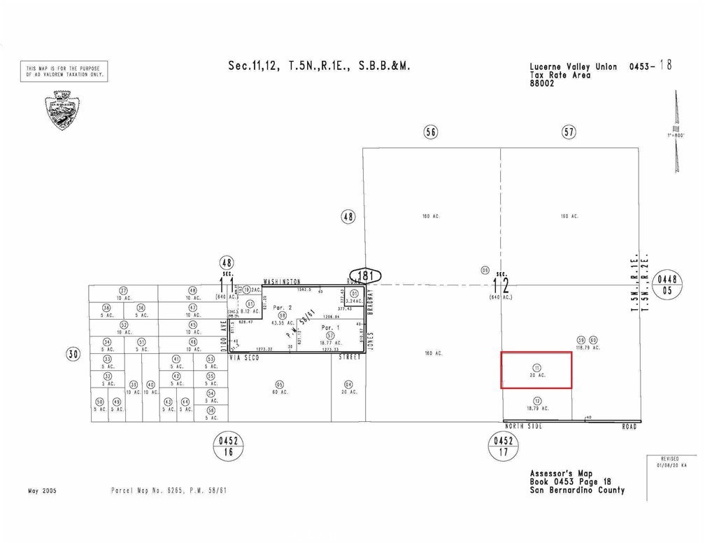 20 AC of quiet secluded land. Mostly flat, with a very slight upward slope to the NE. Excellent views for the valley and surrounding rock formation features. 160 AC parcel abutting on the west is recently fenced in BLM land, which adds privacy and seclusion. The main access road in Northside Rd, which runs East/West. The lot is accessed by recorded easement on the west 40 feet of the lot to the immediate south. The lot is rectangular in shape and is approximately 1/8 mile by 1/4 mile. Larger parcels such as this have a much wider land uses making this ideal for nearly any type of home or business operation. Jurisdiction for this property is the County of San Bernardino.
****NO STREET ADDRESS HAS BEEN ASSIGNED. Numerical is only a reference and is part of the APN****