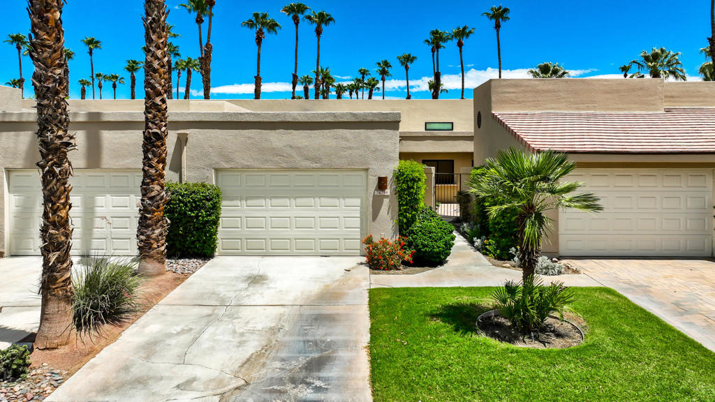 Welcome to Palm Valley Country Club!This beautifully updated 1-bedroom, 1.5-bath condo offers the perfect blend of comfort, style, and resort living. Step into a bright, open floor plan featuring a modern kitchen with stainless steel appliances, granite countertops, and warm wood cabinetry. The inviting dining area flows seamlessly into the living room, where sliding glass doors frame stunning golf course and palm tree views.The spacious bedroom suite offers direct patio access, a large closet, and a private en-suite bath, while the additional half bath adds convenience for guests. Enjoy tranquil mornings or relaxing evenings on the private patio, complete with cozy seating and a firepit, all overlooking lush fairways and desert landscapes.Palm Valley Country Club offers exceptional amenities, including 46 pools, two Ted Robinson-designed golf courses, tennis, pickleball, a state-of-the-art fitness center, and a welcoming clubhouse with dining and social events. Perfectly located near El Paseo shopping, dining, and entertainment.Whether you're looking for a full-time home, seasonal getaway, or investment property, this condo delivers the ideal desert lifestyle.