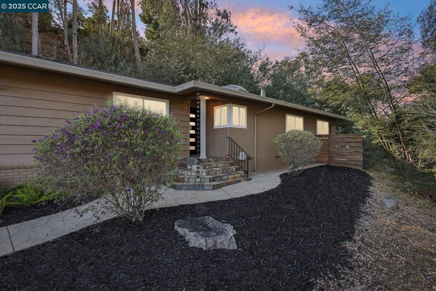 A Redwood Heights Stunner! This is the one you’ve been waiting for. Situated at the end of a quiet cul-de-sac, this beautifully maintained home in Oakland's coveted Redwood Heights neighborhood offers a rare single-level living experience. The thoughtful, circular floor plan creates a seamless flow and great feng shui, making it easy to move effortlessly from the living room and family room to the dining area and kitchen. Step outside to discover a private, deep lot that feels like a wooded oasis. It's the perfect setting for summer BBQs, roasting marshmallows by the outdoor fireplace, or simply enjoying the tranquility of nature. With plenty of space, you have the option to add a cabana or an ADU to suit your needs. This home features 3 bedrooms and 2.5 baths, with double-pane windows throughout for comfort and efficiency. You'll also find a huge two-car garage with soaring ceilings, providing ample storage, plus additional parking in the driveway. The location can’t be beat—you're just blocks from the esteemed Redwood Heights Elementary School and Community Center, with easy freeway access for a quick commute. Don't miss the chance to own this exceptional home in a fantastic neighborhood.