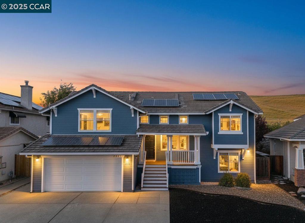 Welcome to this beautifully updated 4-bedroom, 2.5-bath home offering 2,332 sq. ft. of comfortable living in the desirable Hillcrest community of Antioch. Step inside to find gorgeous engineered hardwood flooring, brand-new carpet in the bedrooms, freshly painted interiors, and sparkling restored grout. Dual-pane windows, central heat and air, and a cozy living room fireplace make this home move-in ready. The updated kitchen shines with granite countertops, crisp white cabinetry, stylish tile backsplash, and a 5-burner built-in gas range, perfect for both everyday meals and entertaining. The upstairs primary suite is a true retreat, featuring two walk-in closets, a soaking tub, and a separate stall shower. Three additional bedrooms are located downstairs, and a unique finished under-stair storage nook with hardwood floors adds convenience. The garage offers a one-of-a-kind bonus room with electrical, plumbing, and a dedicated cooling room, (formerly used as a brewery). Outdoors, enjoy an above-ground pool, backyard storage shed, and a large deck off the second-story living room with views of open space. The spacious front porch adds extra charm and curb appeal. Close to shopping, freeways, and BART, this home is the pinnacle of convenience!