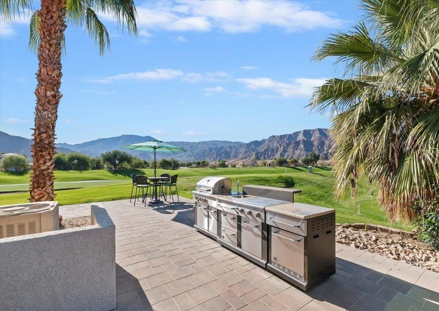 Outstanding home with breathtaking mountain and golf course views enjoyed from both the interior and multiple patios. All three bedrooms are en-suite, each offering privacy and access to its own patio. The chef's kitchen features stainless steel appliances, a wine refrigerator, quartz countertops, and a beautifully accented backsplash. Gorgeous flooring throughout enhances the home's refined feel. Exceptional outdoor living with space to BBQ and relax while taking in the scenery. Ideally located within walking distance to Old Town La Quinta's renowned dining, shopping, and the iconic La Quinta Resort & Club.