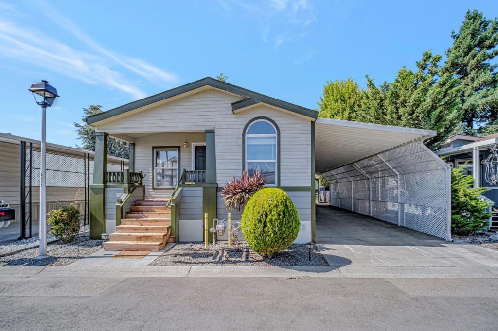 Pride of ownership is evident throughout this well-maintained 2006 Palm Harbor manufactured home, located in the charming senior community of Georgian Manor Estates. This spacious 3-bedroom, 2-bath home features high ceilings and large windows that fill the space with natural light. The inviting layout includes a cozy L-shaped living and dining areaperfect for family gatheringsand a generous kitchen with plenty of storage and counter space. Down the hall, youll find three comfortably sized bedrooms, including a large primary suite with a walk-in closet and an ensuite bathroom featuring a jetted sunken tub, dual sinks, and a separate walk-in shower. Additional highlights include an oversized driveway, exterior storage shed, central air conditioning, and all appliances included for added convenience. Georgian Manor Estates is ideally situated within a short walking distance of Stratford Village Park and offers easy access to public transportation, including BART. The community is also conveniently close to major highways, shopping centers, coffee shops, and popular retailers like Lowes, Home Depot, Costco, and several grocery stores. Low Space rent! $752/mo. Space rent includes: Water, sewer & garbage, saving you over $100 per month!