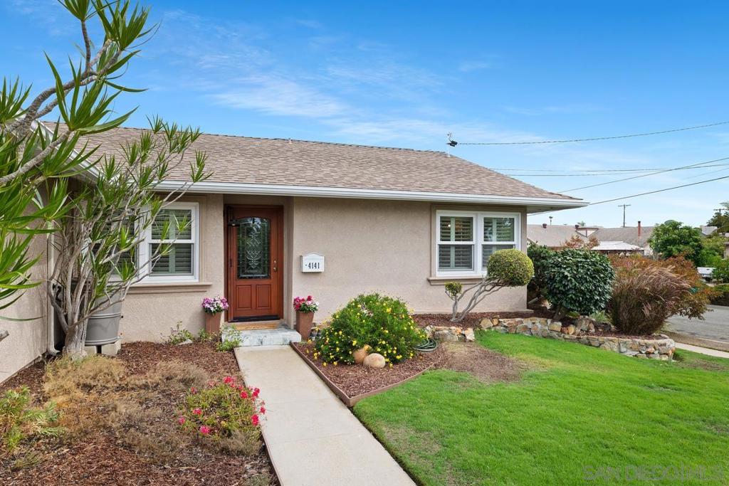 Welcome to this beautifully updated 3-bedroom, 2-bathroom home, nestled on a cul-de-sac in the highly sought-after Mount Streets neighborhood of West Clairemont. This single-story residence is a testament to care and design with 1,500 square feet of living space on a generous 7,000-square-foot lot. The entryway features a custom cherry wood front door. Beautiful remodeled kitchen. Major system upgrades ensure comfort and efficiency, including a newer roof, furnace, air conditioner, ductwork, and insulation. Other key improvements include newer windows, a water heater, tile floors, beautifully refinished exterior stucco and solar panels. The indoor-outdoor flow with seamless access from the living space to a peaceful backyard garden. This private oasis, complete with a newer patio and awning, is the perfect setting for both quiet relaxation and entertaining guests. The 2-car garage provides plenty of space for vehicles and storage. Minutes from the sun-drenched shores of Pacific Beach and La Jolla, offering beach days and water sports. The vibrant downtown area is within easy reach, providing a wealth of dining, shopping, and cultural experiences. Tecolote Canyon Natural Park is practically in your backyard, with miles of scenic hiking and biking trails. Convenient access to parks, shops, and restaurants. With quick access to both the 805 and 5 freeways, commuting and exploring the rest of the city is a breeze.