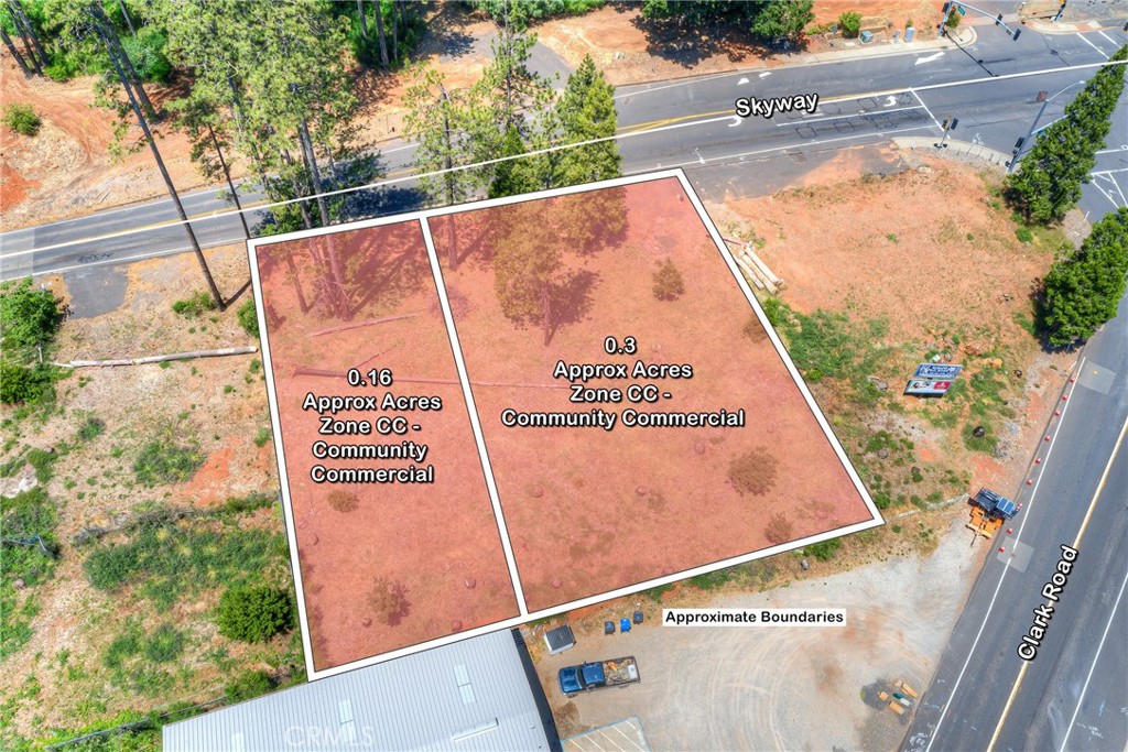 9156 & 9154 Skyway Two adjoining parcels being sold together with a combined 0.46 acres, zoned Community Commercial (CC), offering excellent visibility at the top of Paradise along Skyway—an ideal location for traffic heading toward Magalia. These parcels provide a great opportunity for future development in a growing area.