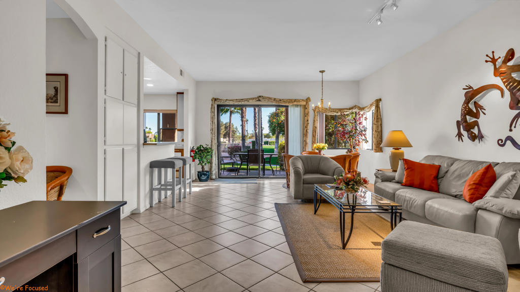 This beautifully appointed authentic 2-bedroom, 2-bathroom end unit home at Desert Princess Country Club offers an open floor plan, creating a spacious and comfortable, light flooded living environment with stunning views.The well-equipped kitchen boasts an abundance of cabinetry and sleek updated appliances. The generously sized primary suite features a private slider leading to the expansive covered patio that spans the width of the condo. Enjoy ample closet space and a luxurious ensuite bathroom complete with a walk-in shower. The second bedroom is also generously sized, with a walk-in closet and convenient access to the second bathroom. A laundry hub is handily located close by the bedrooms. Designed by renowned architect Gin Wong, known for iconic landmarks like the LAX Theme Building, CBS Television City, and the 76 Gas Station in Beverly Hills, these condos showcase exceptional design with high ceilings, a seamless flow, abundant closet space, and a front patio that doubles as a convenient golf cart corral.A one-car garage is conveniently located adjacent to the unit, while a sparkling and quiet jacuzzi & pool with lovely views is just steps from your patio. Enjoy the peace of mind that comes with a comprehensive monthly HOA fee covering a wide range of valuable amenities. Embrace the exclusive resort lifestyle at DPCC, a full-service club offering year-round access to a State-of-the-art fitness center, sports courts and spa. Scenic walking trails and clubhouse.
