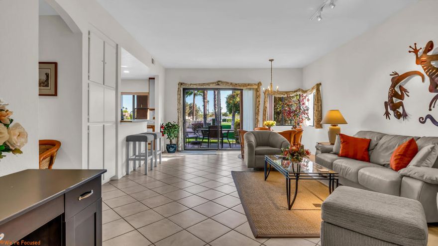 This beautifully appointed authentic 2-bedroom, 2-bathroom end unit home at Desert Princess Country Club offers an open floor plan, creating a spacious and comfortable, light flooded living environment with stunning views.The well-equipped kitchen boasts an abundance of cabinetry and sleek updated appliances. The generously sized primary suite features a private slider leading to the expansive covered patio that spans the width of the condo. Enjoy ample closet space and a luxurious ensuite bathroom complete with a walk-in shower. The second bedroom is also generously sized, with a walk-in closet and convenient access to the second bathroom. A laundry hub is handily located close by the bedrooms. Designed by renowned architect Gin Wong, known for iconic landmarks like the LAX Theme Building, CBS Television City, and the 76 Gas Station in Beverly Hills, these condos showcase exceptional design with high ceilings, a seamless flow, abundant closet space, and a front patio that doubles as a convenient golf cart corral.A one-car garage is conveniently located adjacent to the unit, while a sparkling and quiet jacuzzi & pool with lovely views is just steps from your patio. Enjoy the peace of mind that comes with a comprehensive monthly HOA fee covering a wide range of valuable amenities. Embrace the exclusive resort lifestyle at DPCC, a full-service club offering year-round access to a State-of-the-art fitness center, sports courts and spa. Scenic walking trails and clubhouse.