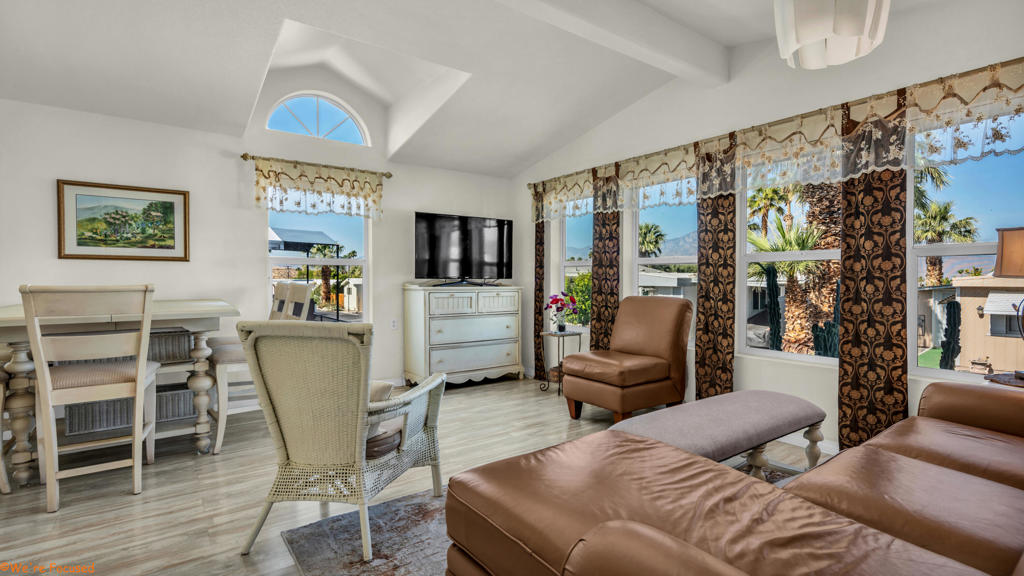 Beautiful, MOVE-IN-READY 2BD/2BA home in the desirable 55+ Joshua Springs community! Built in 2010 and lightly lived in, this IMMACULATE HOME offers an OPEN FLOOR PLAN with CATHEDRAL CEILINGS, vinyl flooring, and ENERGY EFFICENT dual-pane windows showcasing the stunning San Jacinto Mountains. Features include CENTAL A/C, ALL APPLIANCES, and partial furnishings--just bring your suitcase! Enjoy a low-maintenance yard, covered patio, and your own workshop and additional shed. Joshua Springs is a resident-owned community with NATURAL MINERAL WATER pool and spas, plus LOW HOA dues COVERING LAND TAX, WATER, TRASH, SEWER, CABLE, INTERNET, and a new dog park. True pride of ownership and unbeatable value--welcome home!