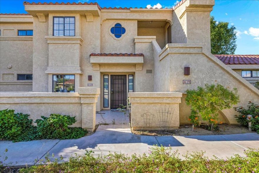 Beautifully Updated 2-Bedroom Condo with Mountain ViewsDiscover desert living at its finest in this stylishly updated two-bedroom, two-bath condo with 1,197 sqft of comfortable living space. Perfect as a full-time residence or seasonal getaway, this second-floor home features vaulted ceilings and plantation shutters throughout, creating a bright and airy atmosphere.The modern kitchen is a chef's delight with stainless steel appliances, upgraded cabinetry, and sleek granite countertops, plus a breakfast bar ideal for casual dining or morning coffee. The open-concept living and dining areas, finished in warm neutral tones, provide a welcoming space for both relaxation and entertaining.Enjoy excellent bedroom separation for privacy, with both bedrooms offering spacious walk-in closets. The updated bathrooms feature granite counters and upgraded cabinetry. Step outside to the covered, tiled balcony and soak in the serene mountain views, the perfect setting to unwind at the start or end of the day.Recent upgrades include HVAC (2018) and water heater (2017). Located in the sought-after Cathedral Canyon Country Club, where residents enjoy golf, tennis, plus HOA benefits that include trash, cable, internet, and security service. Don't miss the opportunity to own your slice of desert paradise!