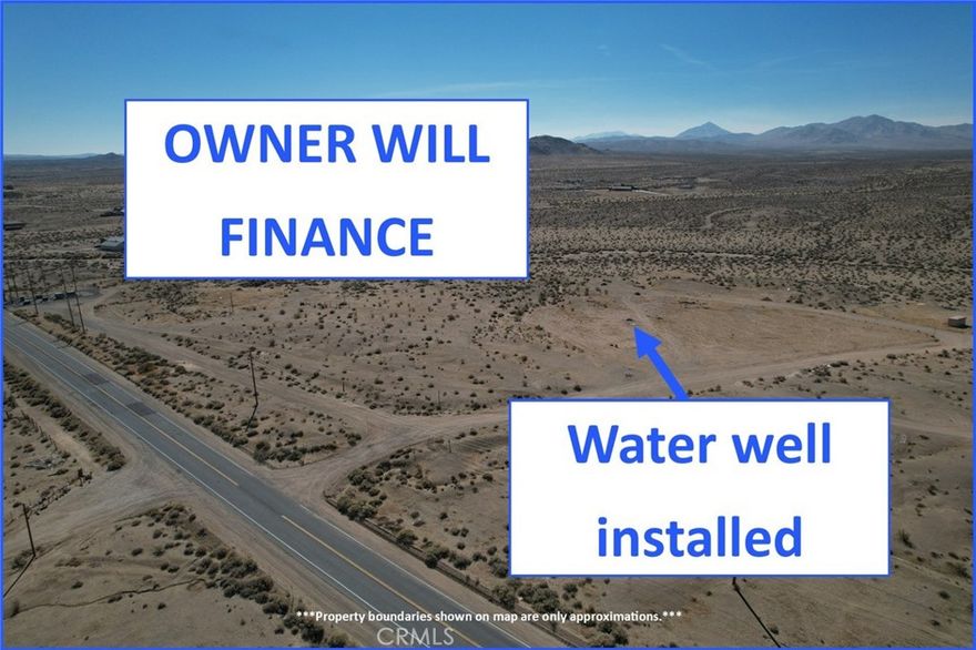 2 Acres  WITH A WELL in Helendale, CA – OWNER FINANCING AVAILABLE  APN: 0466-232-05 | GPS Coordinates: 34.78355, -117.25001.  Zoned Rural Living (RL) by San Bernardino County, this property allows for residential use, along with accessory agricultural structures and crop production, making it ideal for a homestead or desert retreat. Owner will finance with $30,000 down: First Trust Deed of $34,950 at 8.5% interest for 5 years with monthly payments of $717.05. Overhead power is located approximately 280 feet north along National Trails Highway. Local property owners typically use private water wells, septic systems, and propane tanks for utility needs. Located just off the highway, 

Note: Property does not yet have a physical street address. Map boundary lines are approximate—buyer to verify zoning, boundaries, and utility availability to ensure the property fits their intended use.