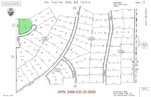 2 Acres in Helendale, CA – Owner Financing Available! APN: 0466-232-05 | GPS Coordinates: 34.78355, -117.25001 Own a piece of the Mojave Desert with this 2-acre parcel located in scenic Helendale, CA. Zoned Rural Living (RL) by San Bernardino County, this property allows for residential use, along with accessory agricultural structures and crop production, making it ideal for a homestead or desert retreat. Owner will finance with $30,000 down: First Trust Deed of $34,950 at 8.5% interest for 5 years with monthly payments of $717.05. Overhead power is located approximately 280 feet north along National Trails Highway. Local property owners typically use private water wells, septic systems, and propane tanks for utility needs. Located just off the highway, Helendale offers a unique blend of natural beauty, outdoor recreation, and rural charm. Whether you're into hiking, off-roading, or simply enjoying the peace of wide-open desert views, this area offers a serene escape with convenient access to Victorville, Barstow, and beyond.
Note: Property does not yet have a physical street address. Map boundary lines are approximate—buyer to verify zoning, boundaries, and utility availability to ensure the property fits their intended use.
