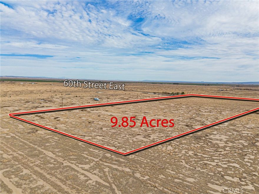 Discover nearly 10 acres of opportunity with this 9.85-acre agricultural parcel in Roosevelt, a quiet high-desert community just north of the city of Lancaster, APN: 3302-019-022, Los Angeles County, this property offers exceptional accessibility with approximately 330 feet of paved frontage along 60th Street East, just north of the intersection of 60th Street East and East Avenue F.

Electricity is already available at the street, and with established neighbors nearby (next-door neighbor's address: 48157 60th St E, Lancaster, CA 93535), the path to development is far more streamlined than many rural parcels in the area. The land itself is open, level, and versatile—ideal for agriculture, future home construction, ranching, or long-term investment in a steadily evolving section of the Antelope Valley.

With its paved access, nearby utilities, and expansive desert views, this Roosevelt-area parcel offers a compelling blend of convenience, space, and potential. Your vision starts here, whether you want to build, farm, or hold for investment.